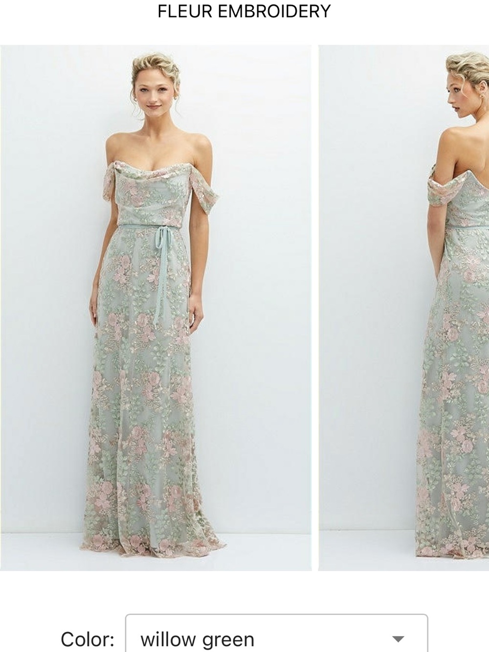 Dessy Collection Willow Green Strapless Floral Embroidered Gown